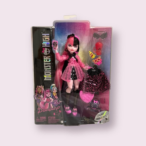 Monster High Draculaura with Count Fabulous Mattel Doll 2022 Release Pink Black - Picture 1 of 6